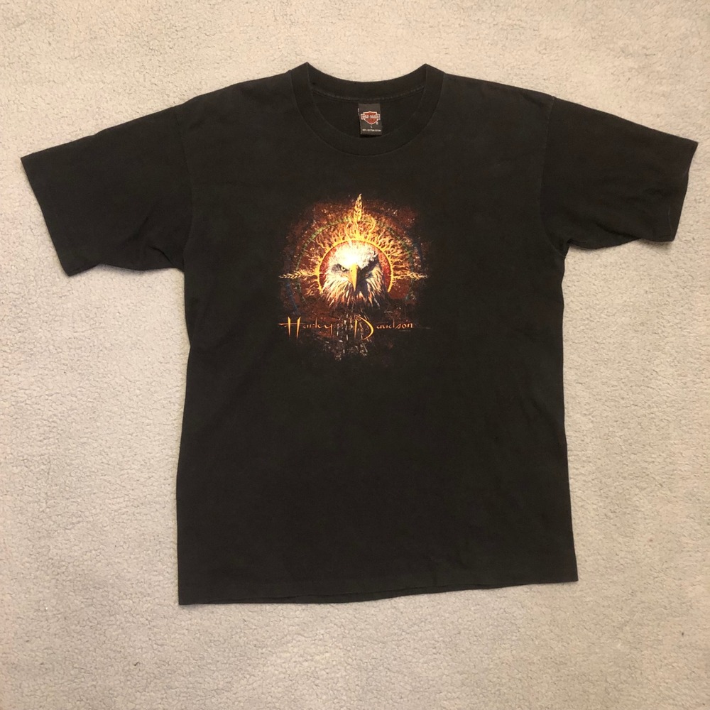 Single Stitch Vintage 1996 Harley Davidson Eagle T-Shirt Flames Sz Large